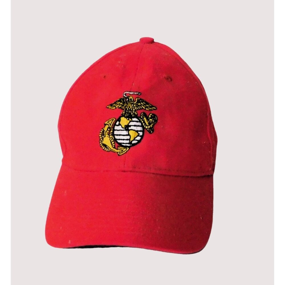 United States Marine Corps EGA Logo Ball Cap Adjustable Hat USMC Red Bayside